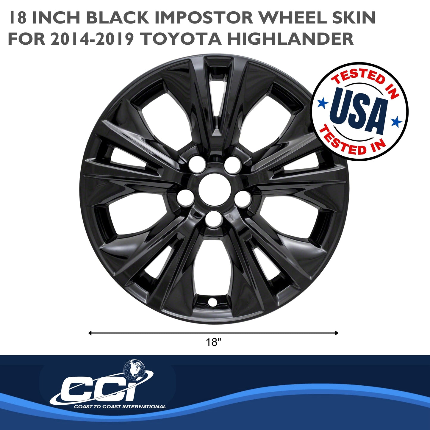 Coast To Coast Wheel Cover 18 Inch 5 V-Spoke Gloss Black Set Of 4