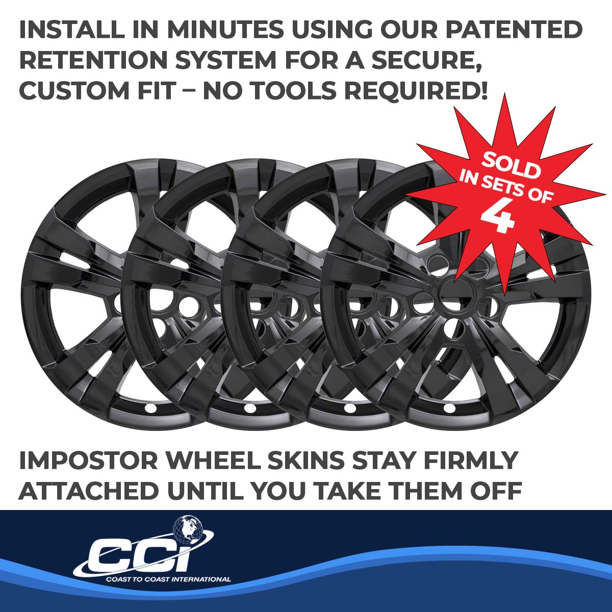 Coast To Coast Wheel Cover 17 Inch 5 Spoke Gloss Black Set Of 4