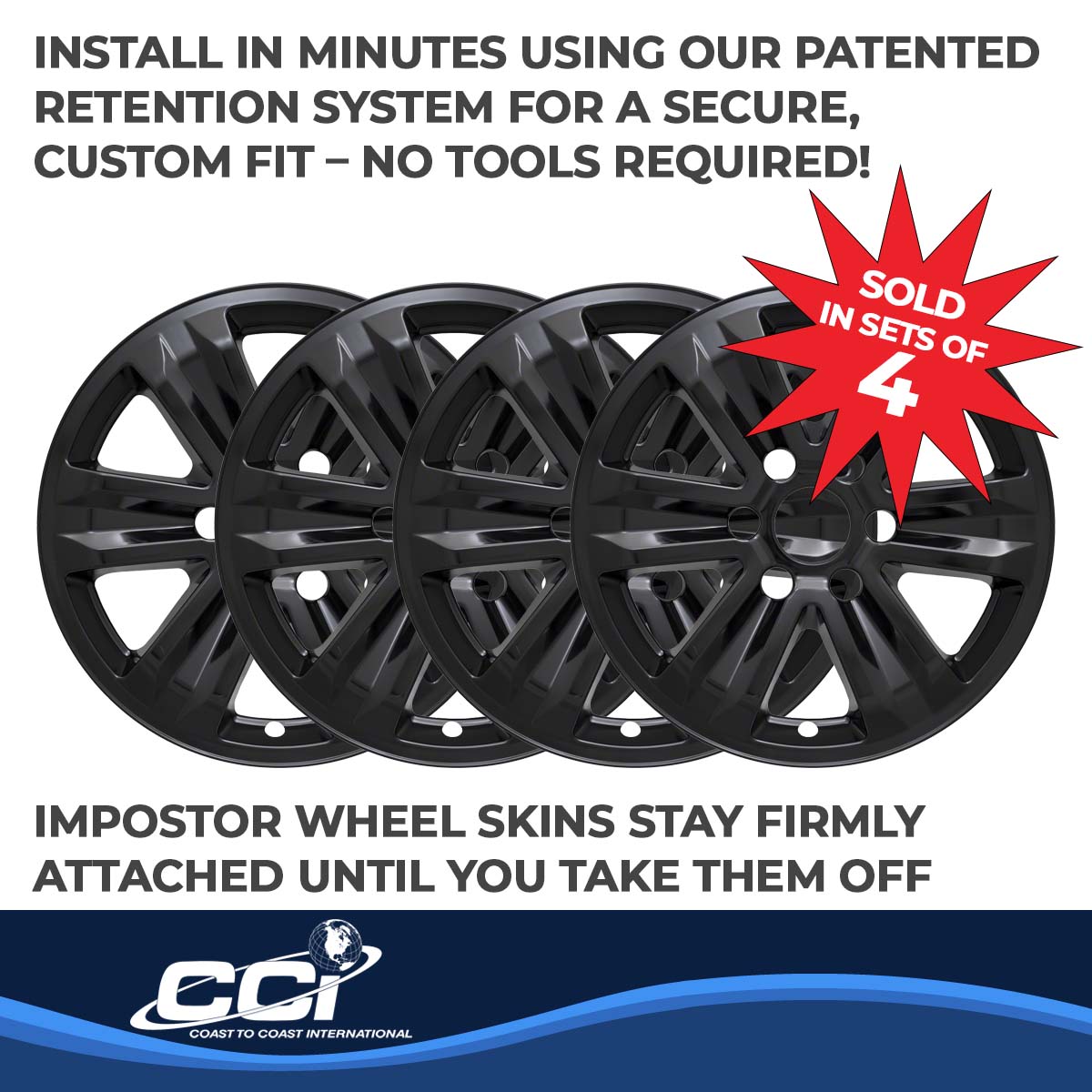 Coast To Coast Wheel Cover 17 Inch 6 Spoke Gloss Black Set Of 4