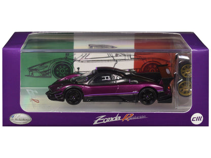 Pagani Zonda Revolucion Purple Metallic and Carbon with Extra Wheels 1/64 Diecast Model Car by CM Model  free shipping USA