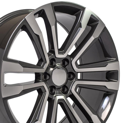 24" Replica Wheel CV44 Fits GMC Yukon Rim 24x10 Hyper Mach'd Wheel ET24