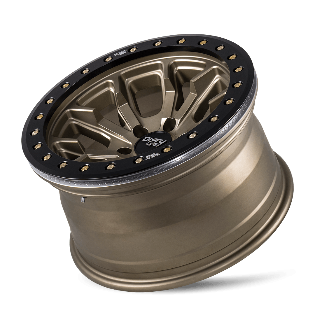 DIRTY LIFE DT-1 9303 SATIN GOLD W/SIMULATED BEADLOCK RING 17X9 5-127 -38MM 78.1MM 9303-7973MGD38