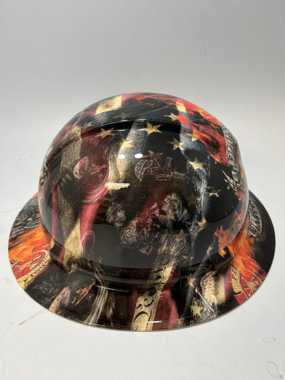 Full Brim Hard Hat Hydro Dipped FIRST IN LAST OUT FIREFIGHTER