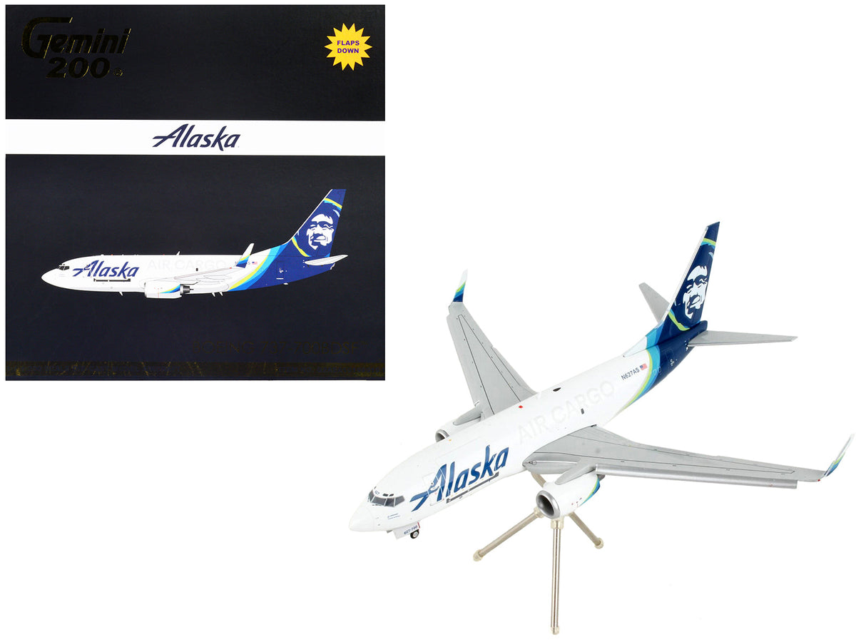 Boeing 737-700BDSF Commercial Aircraft with Flaps Down "Alaska Air Cargo" White with Blue Tail "Gemini 200" Series 1/200 Diecast Model Airplane by GeminiJets  free shipping USA