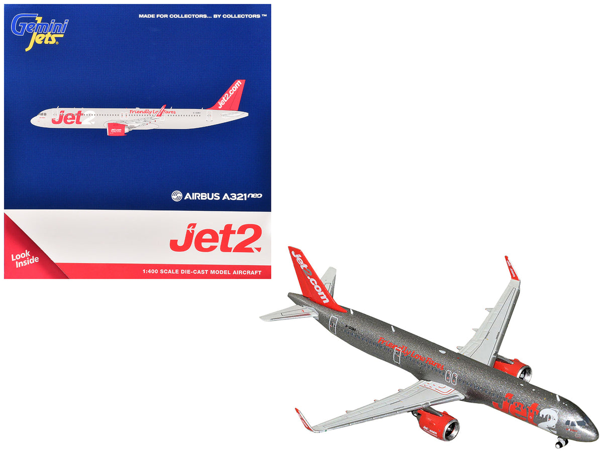 Airbus A321neo Commercial Aircraft "Jet2" (G-SUNO) Gray Metallic with Red Tail 1/400 Diecast Model Airplane by GeminiJets  free shipping USA