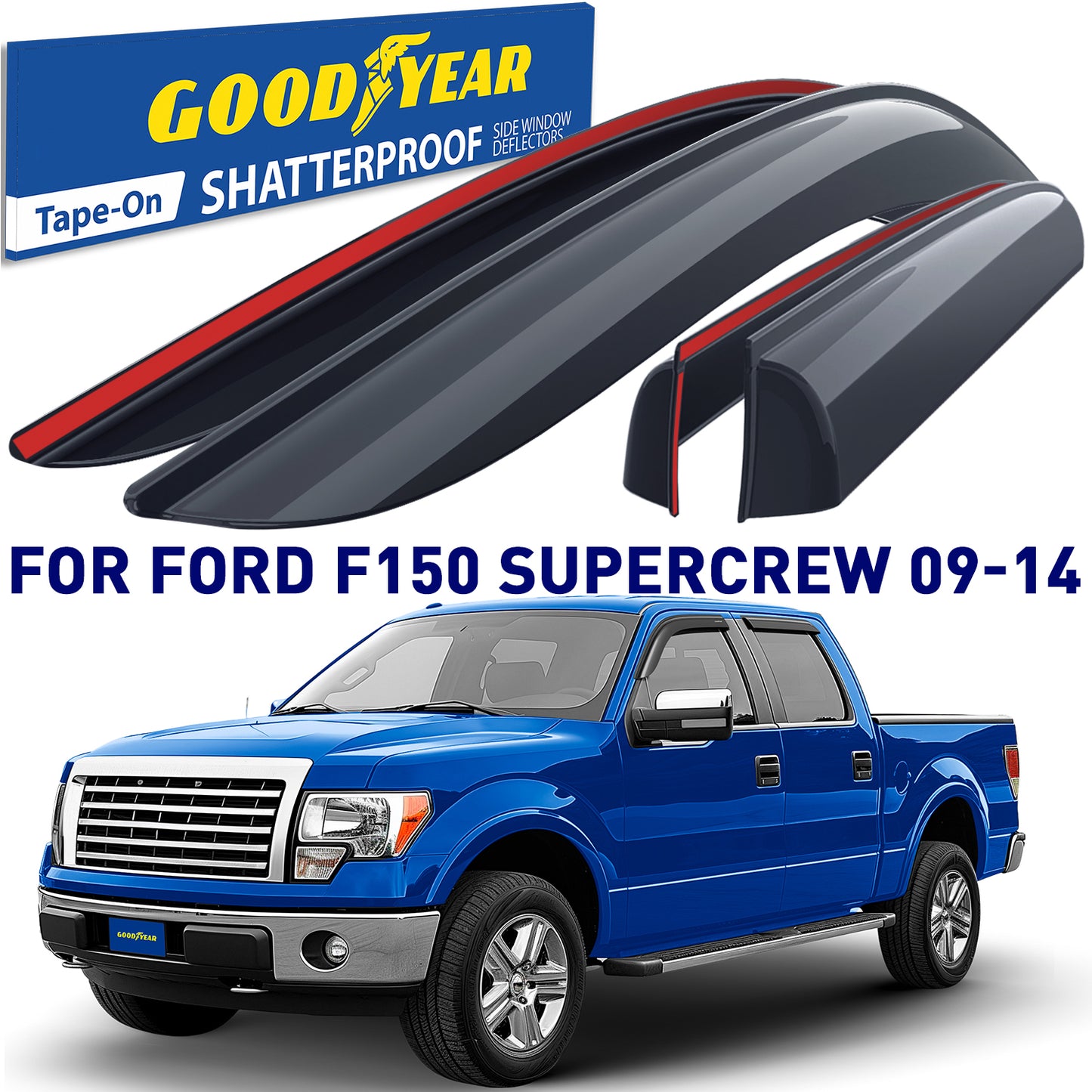 GOODYEAR Tape-On Window Deflectors Shatterproof