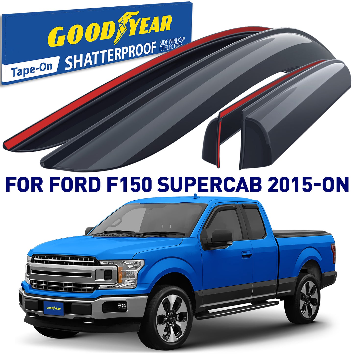 GOODYEAR Tape-On Window Deflectors Shatterproof