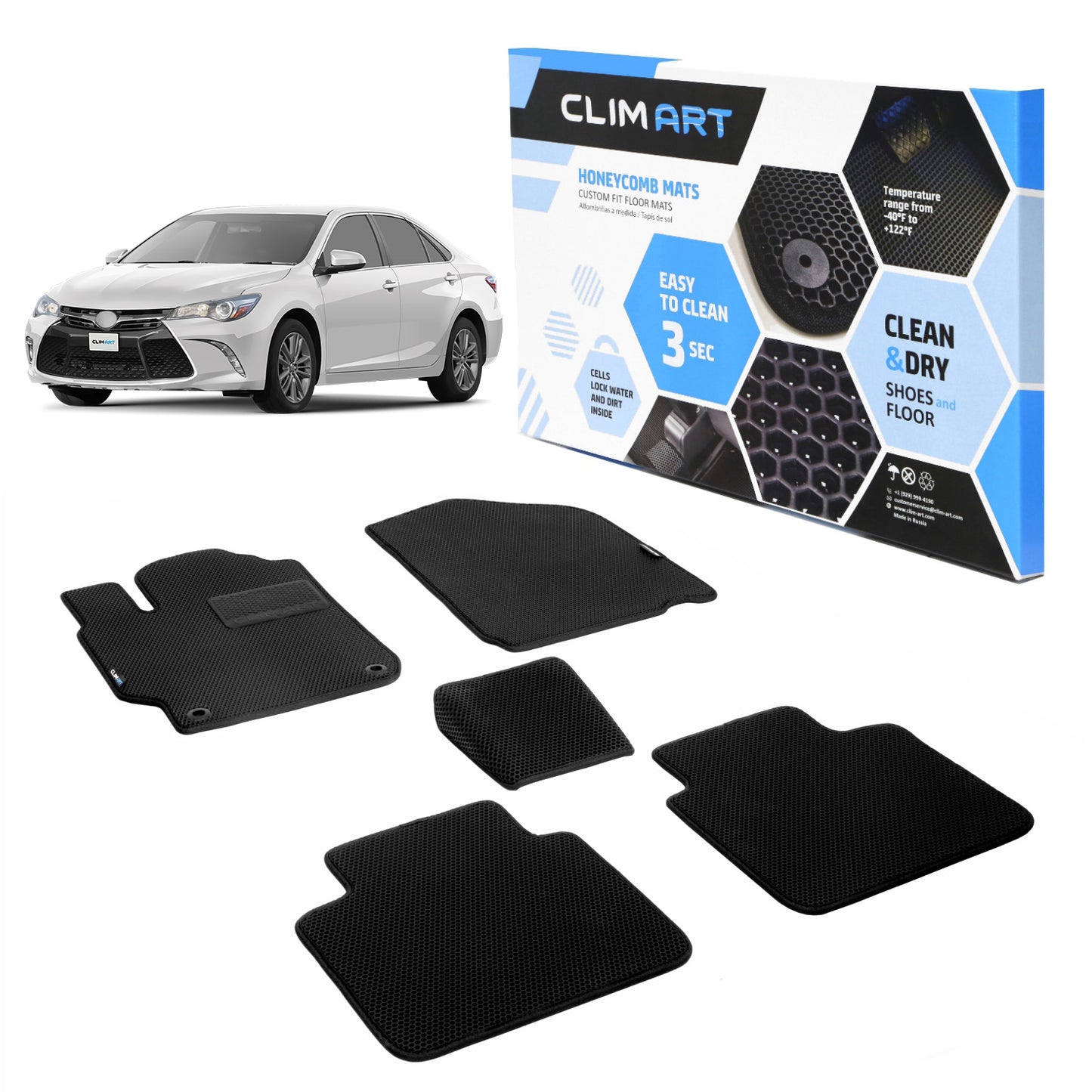 Goodyear Custom Fit Car Floor Liners For Toyota Camry 2015-2017 Black/Black 5 Pc. Set All-Weather Diamond Shape Liner Traps Dirt Liquid Rain And Dust Precision Interior Coverage - GY004042