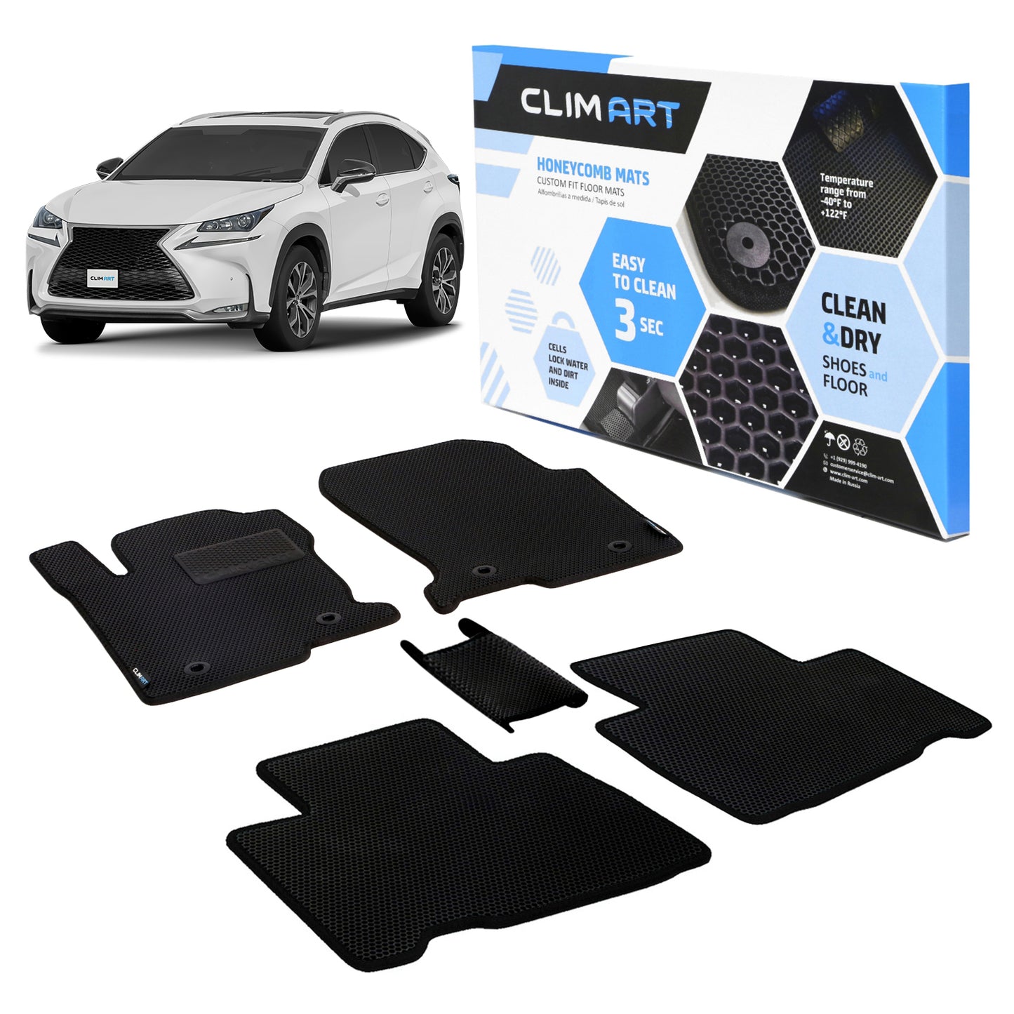 Goodyear Custom Fit Car Floor Liners For Lexus NX 2015-2021 Black/Black 5 Pc. Set All-Weather Diamond Shape Liner Traps Dirt Liquid Precision Interior Coverage - GY004150