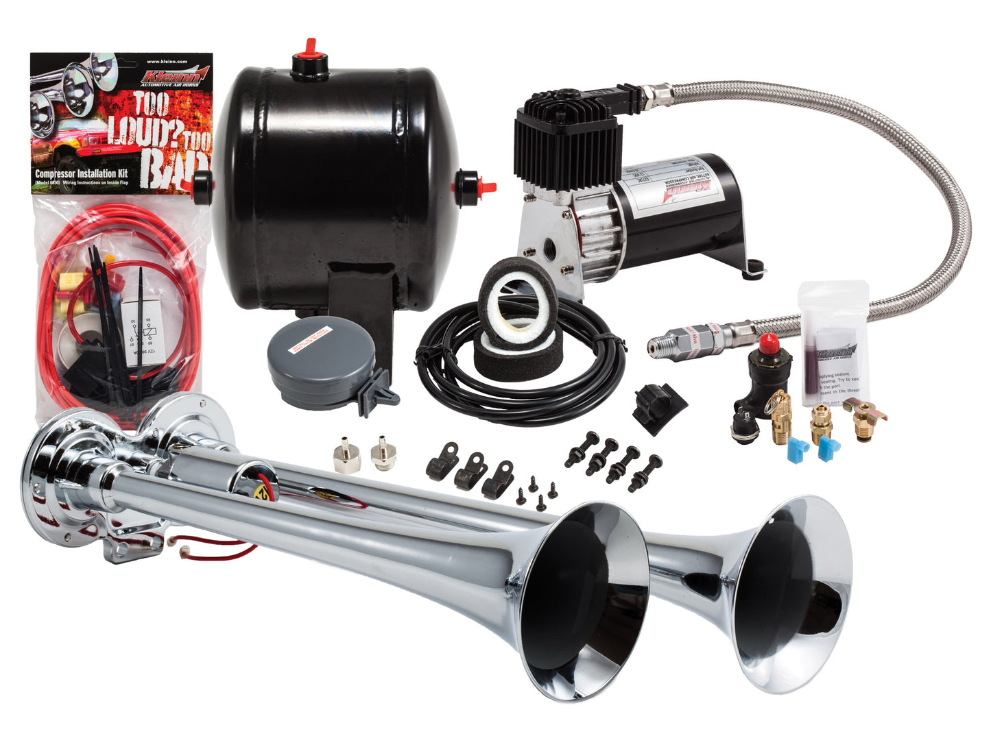 Kleinn Air Horns - HK2 - Chrome Dual Air Horn Kit