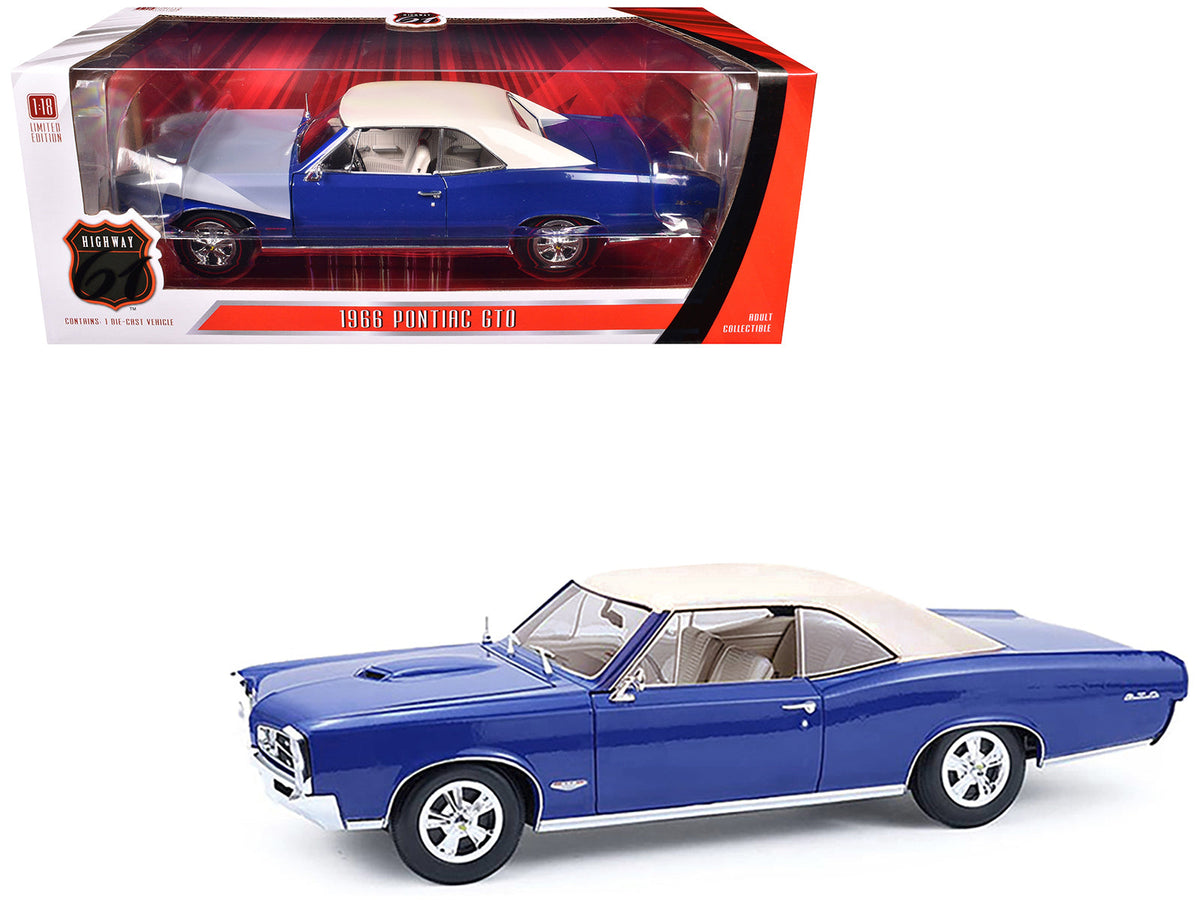 1966 Pontiac GTO Barrier Blue with White Top and Interior 1/18 Diecast Model Car by Highway 61  free shipping USA