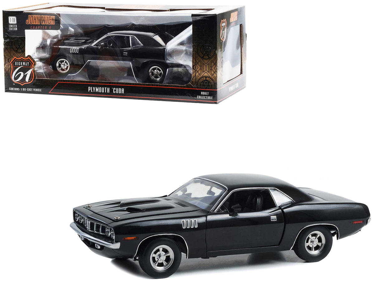 Plymouth Barracuda Black "John Wick: Chapter 4" (2023) Movie 1/18 Diecast Model Car by Highway 61  free shipping USA