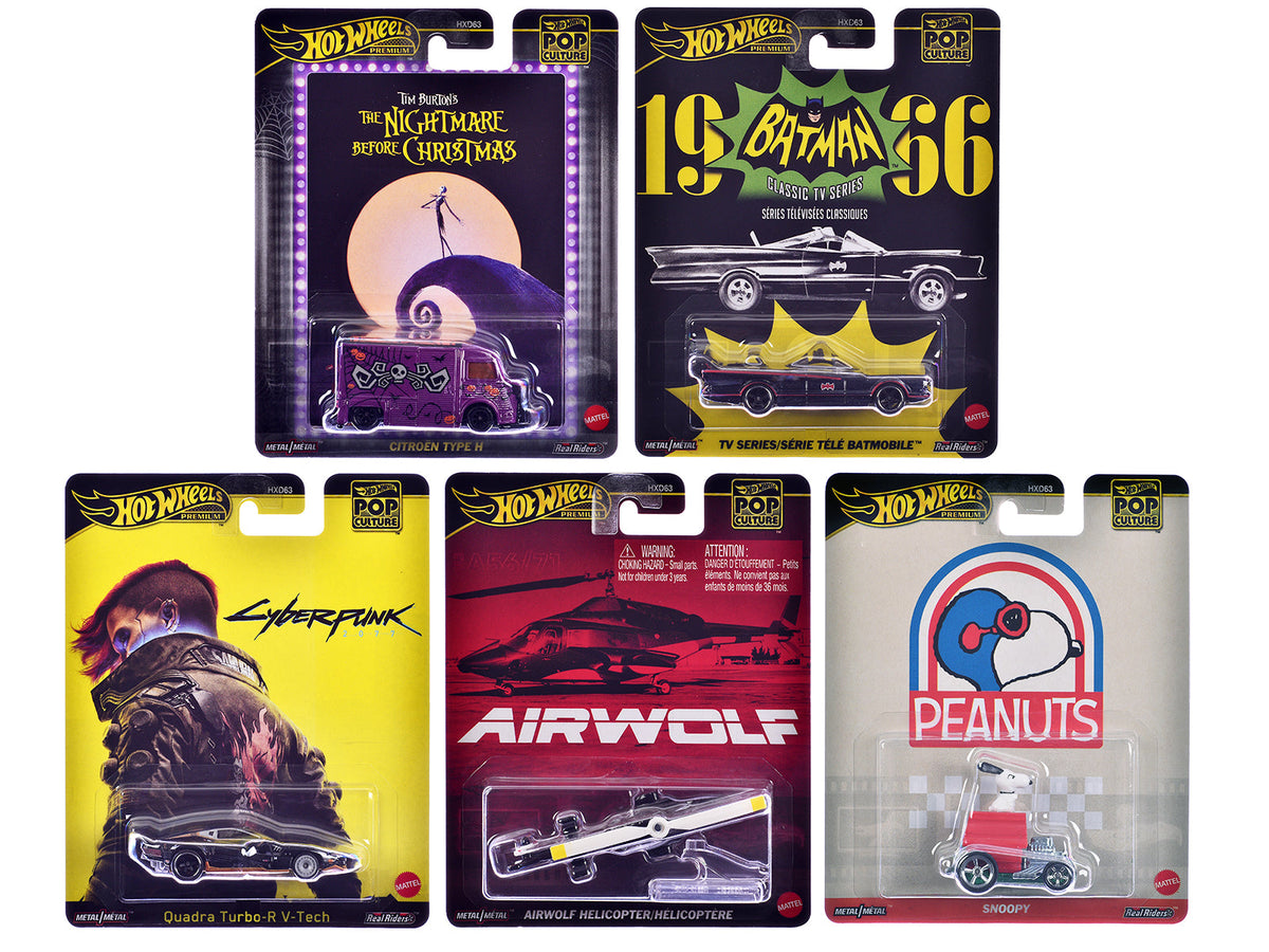"Pop Culture 2025" 5 piece Set M "Premium Series" Diecast Model Cars by Hot Wheels  free shipping USA