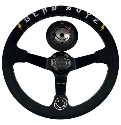 Deadboyz Suede Steering Wheel + Short Hub Adapter Kit For 02-07 Impreza WRX STI Legacy Eclipse Lancer Galant 3000GT