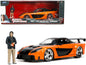 1995 Mazda RX-7 Widebody RHD (Right Hand Drive) Orange Metallic and Black with Han Diecast Figurine "The Fast and the Furious: Tokyo Drift" (2006) Movie 1/24 Diecast Model Car by Jada  free shipping USA