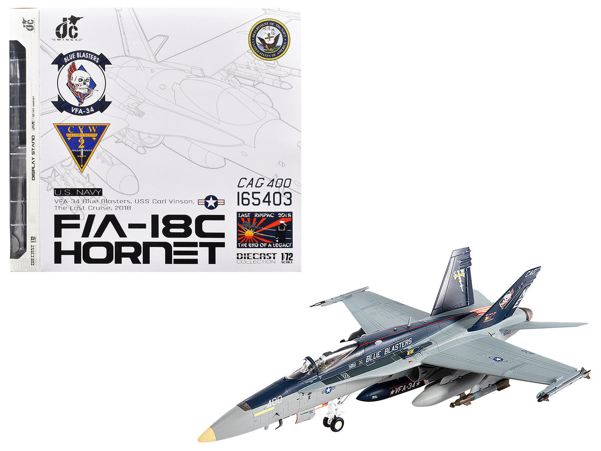McDonnell Douglas F/A-18C Hornet Aircraft "VFA-34 Blue Blasters USS Carl Vinson Last Cruise" (2018) United States Navy 1/72 Diecast Model by JC Wings  free shipping USA