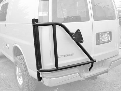 Rear Door Tire Rack - 2003-2025 Chevy Express (Bolt Pattern: 6 On 5.5 Bolt Pattern W/ Metric Lugs)