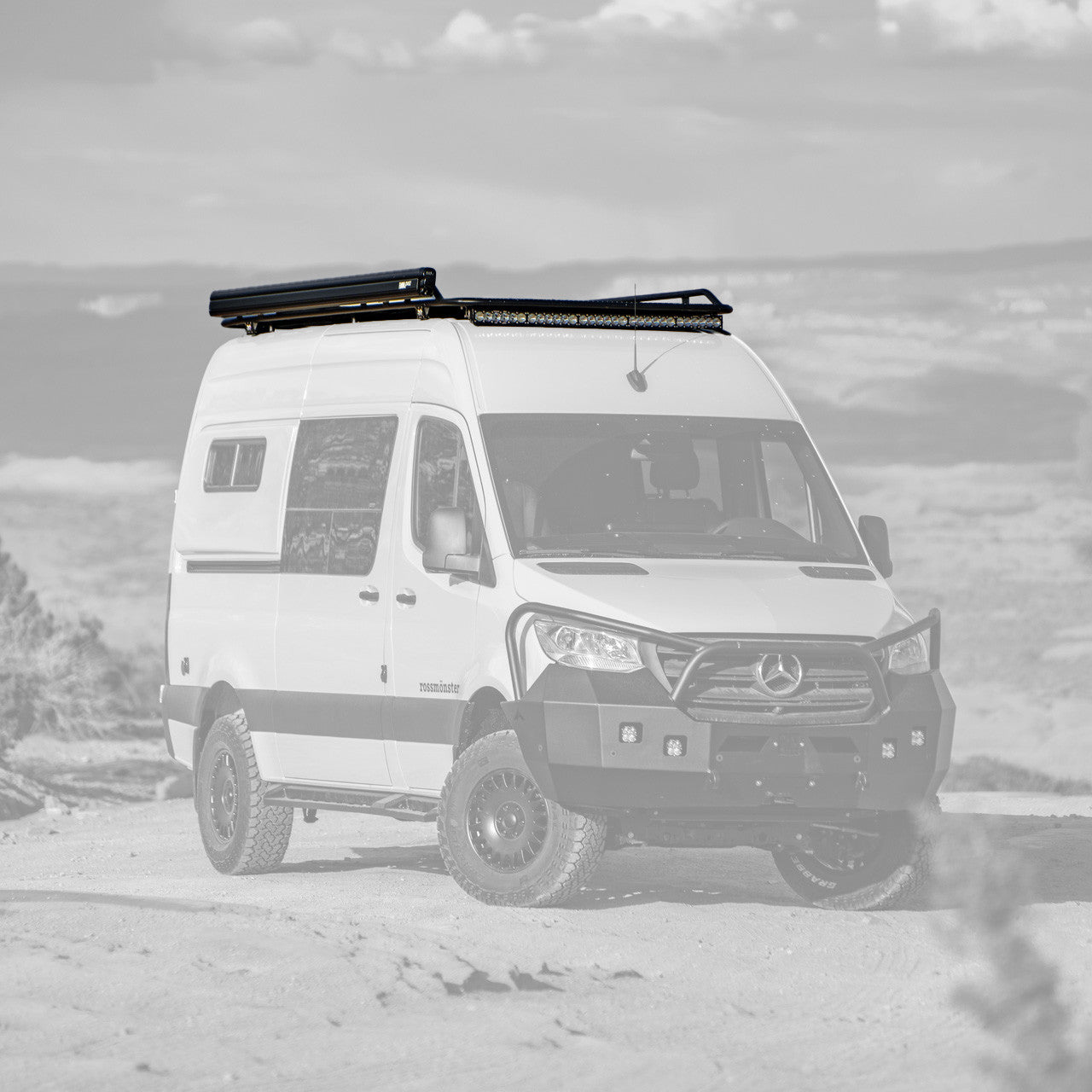 Explorer Roof Rack - Sprinter - 2019-25 Sprinter (Wheelbase & Roof Type: 144" High Roof; Front Light Options: Mounting Tabs For Baja Design Linkable XL Lightbar (lights NOT Incl.); Install At Aluminess: Yes)