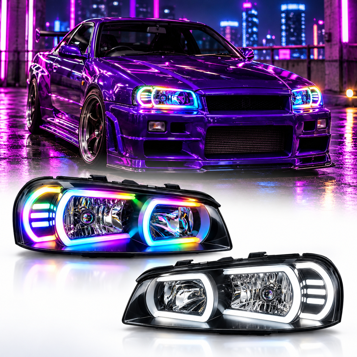 RGB LED Headlights for Nissan Skyline R34 GTR GTT