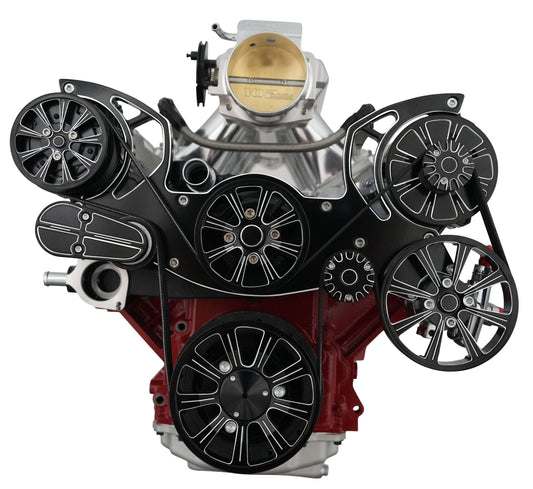 Chevy LS All Inclusive Evolution Serpentine System W/ AC  PS & ALT. Black Powder