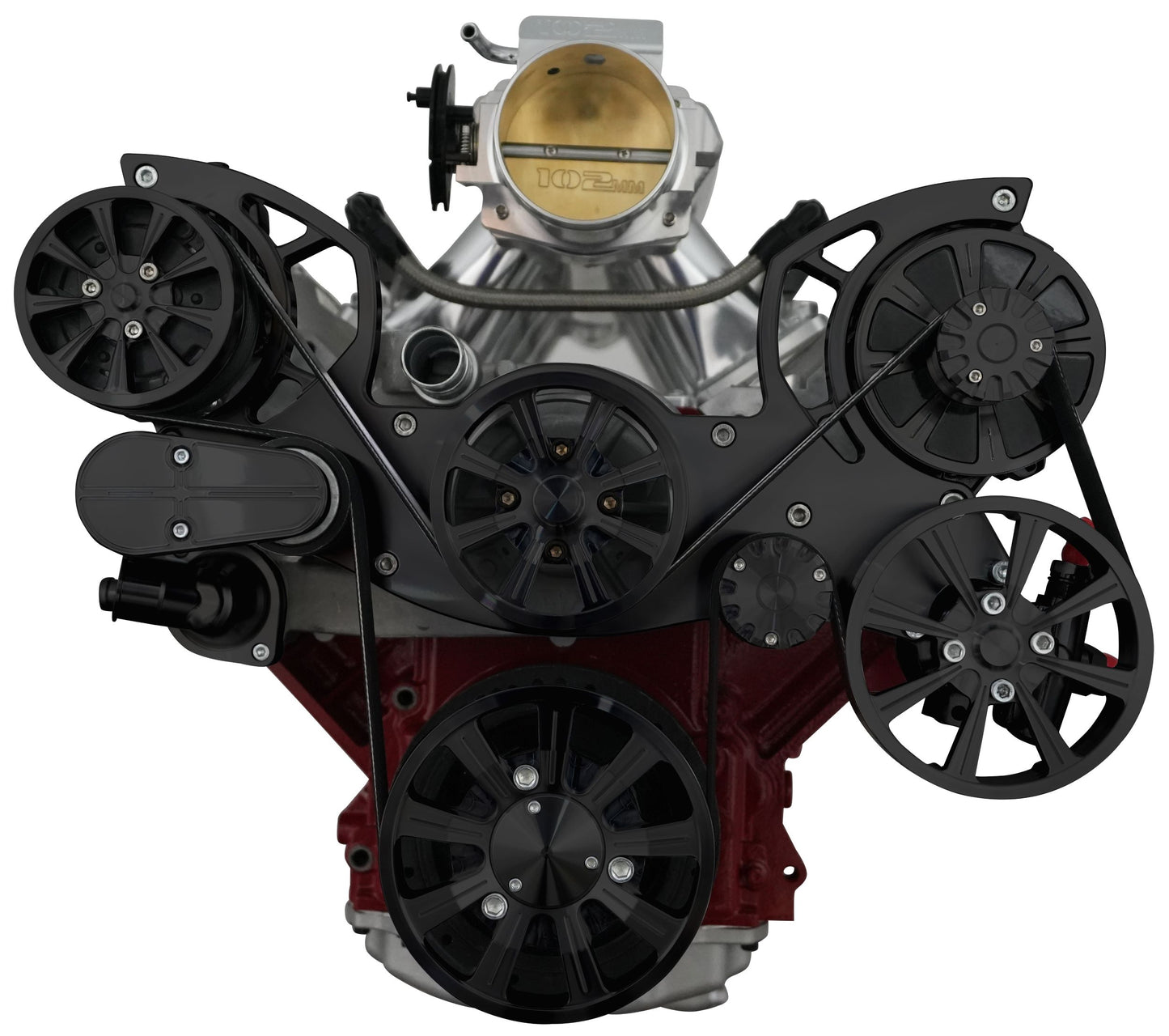 Chevy LS All Inclusive Evolution Serpentine System W/ AC  PS & ALT. Black Powder