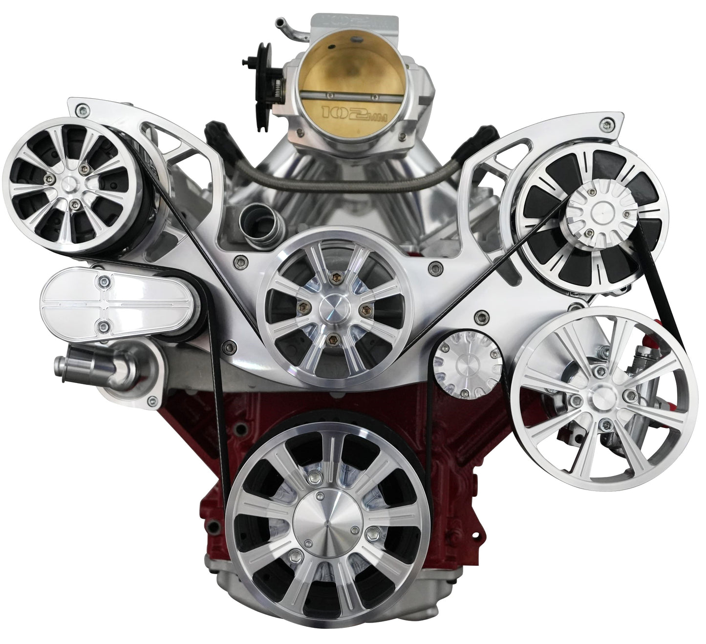Chevy LS All Inclusive Evolution Serpentine System W/ AC  PS & ALT. Clear Powder