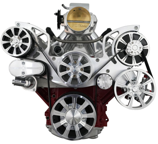 Chevy LS All Inclusive Evolution Serpentine System W/ AC  PS & ALT. Clear Powder