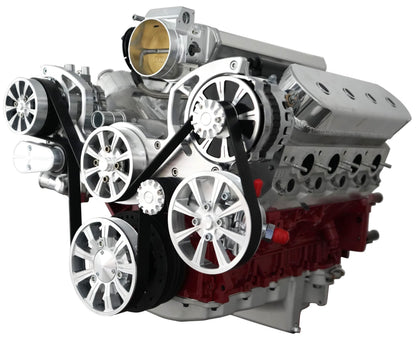 Chevy LS All Inclusive Evolution Serpentine System W/ AC  PS & ALT. Clear Powder