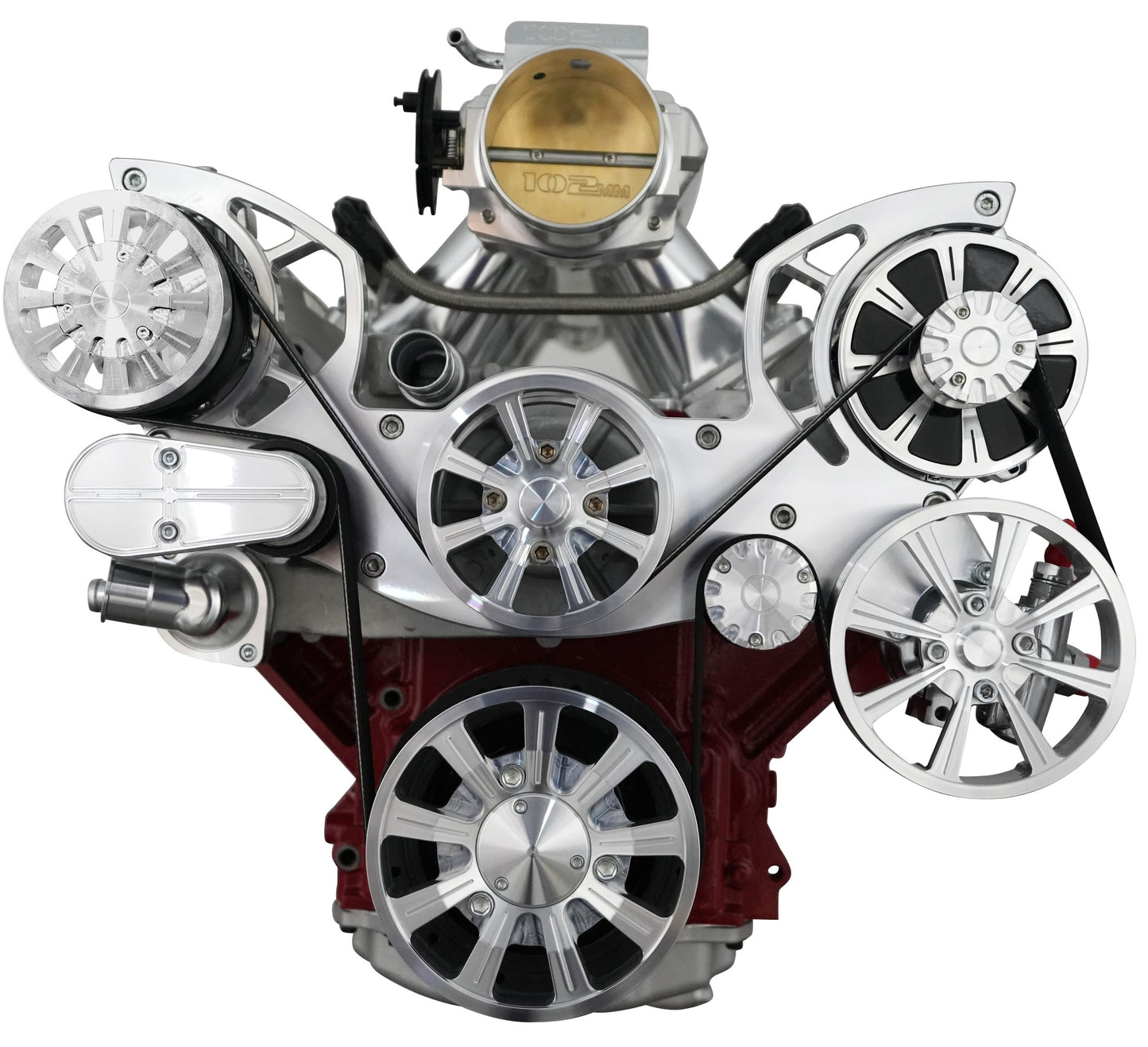 Chevy LS All Inclusive Evolution Serpentine System W/ PS & ALT. Clear Powder