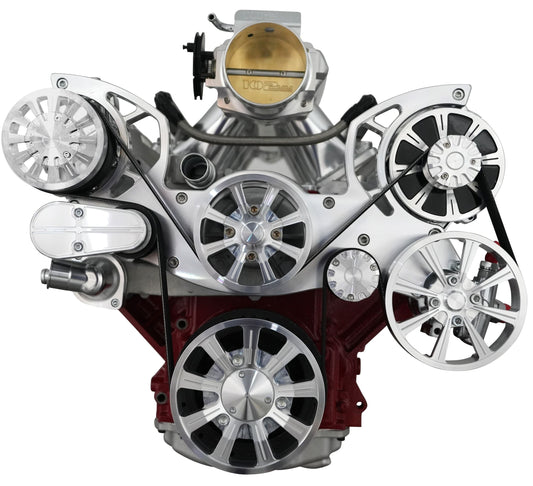 Chevy LS All Inclusive Evolution Serpentine System W/ PS & ALT. Clear Powder