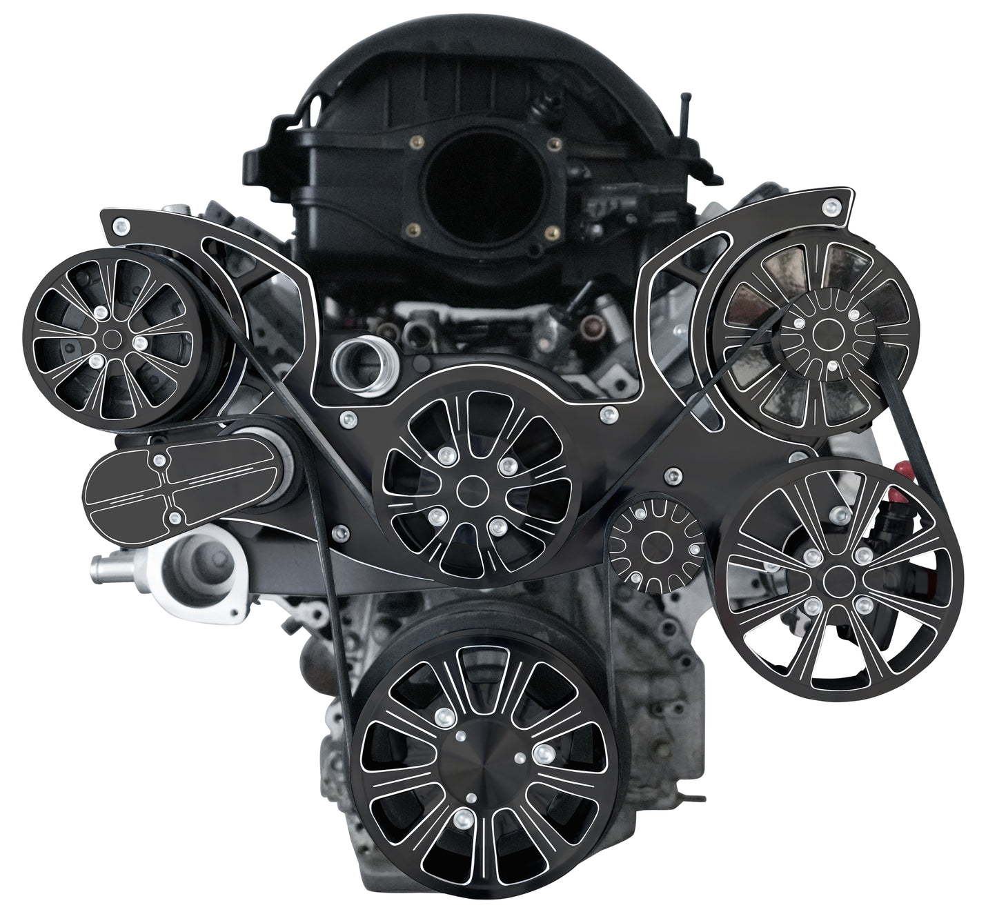 Chevy LT1 Gen V Evolution Serpentine System W/ AC  PS & ALT. Black Powder Finish