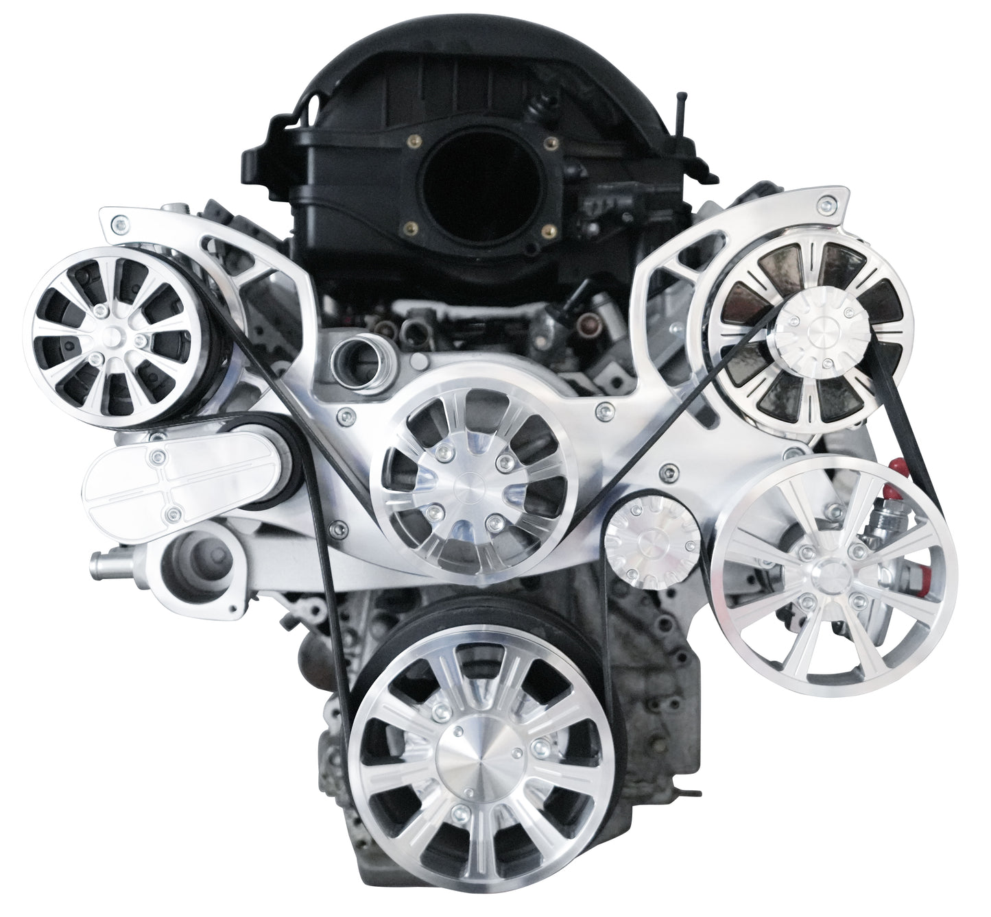 Chevy LT1 Gen V Evolution Serpentine System W/ AC  PS & ALT. Clear Powder Finish