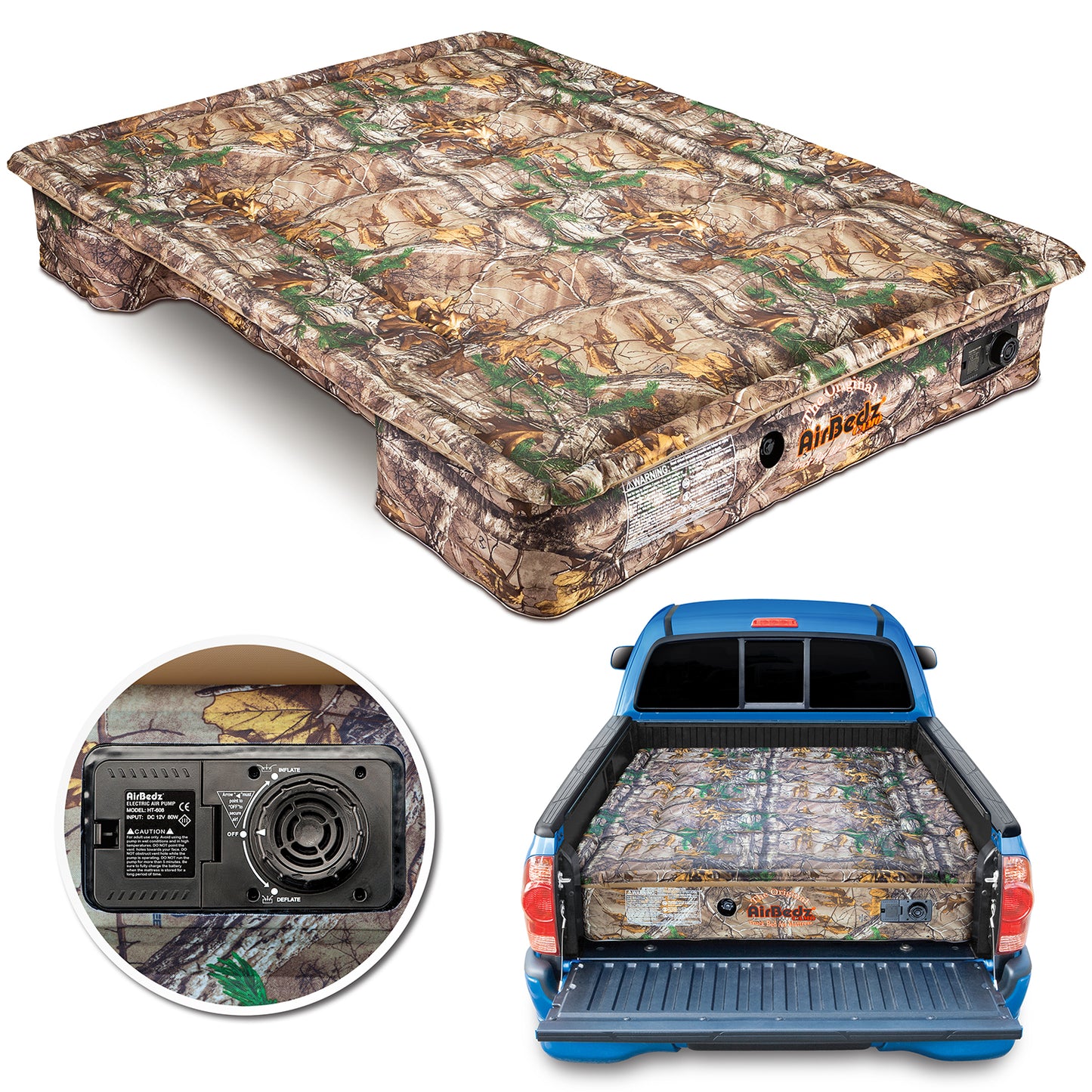 AirBedz CAMO By Pittman Outdoors - PPI 404 Full Size 5.5'-5.8' Short Bed With Built-in Rechargeable Battery Air Pump - The Original Truck Bed Air Mattress INCLUDES TAILGATE EXTENSION AIR MATTRESS