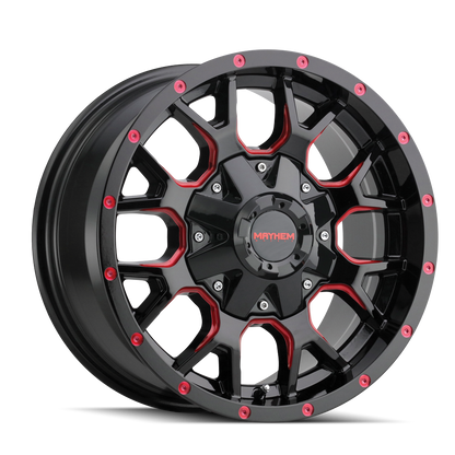 MAYHEM WARRIOR 8015 GLOSS BLACK MILLED PRISM RED 17X9 5-127/5-139.7 -12MM 87MM