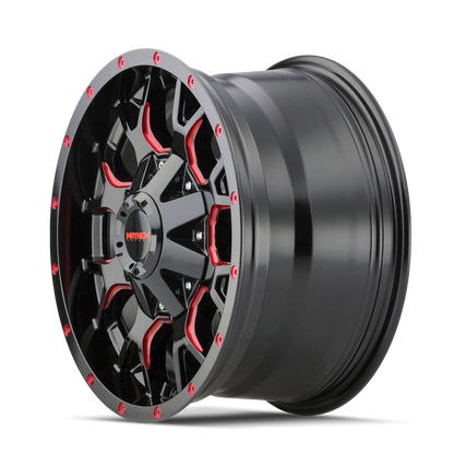 MAYHEM WARRIOR 8015 GLOSS BLACK MILLED PRISM RED 20X9 6-135/6-139.7 0MM 106MM