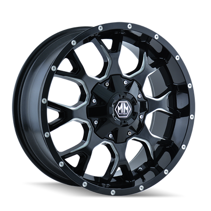 MAYHEM WARRIOR 8015 GLOSS BLACK MILLED 18X9 8-180 -12MM 124.1MM