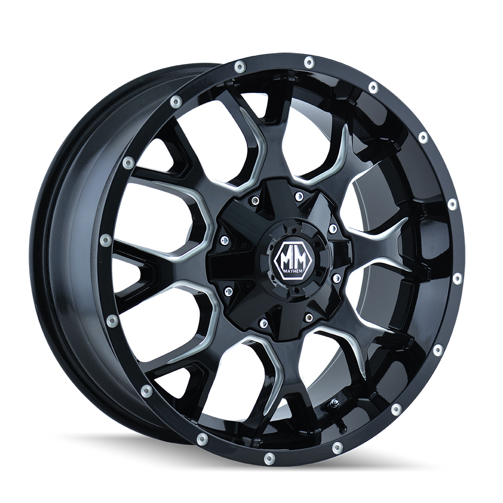 MAYHEM WARRIOR 8015 GLOSS BLACK MILLED 20X10 8-165.1 -25MM 130.8MM