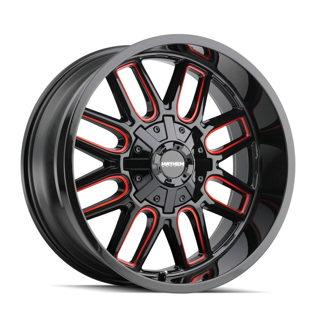 MAYHEM COGENT 8107 GLOSS BLACK MILLED PRISM RED 20X9 6-135/6-139.7 18MM 106MM