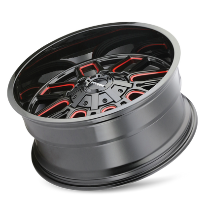 MAYHEM COGENT 8107 GLOSS BLACK MILLED PRISM RED 20X9 6-135/6-139.7 18MM 106MM