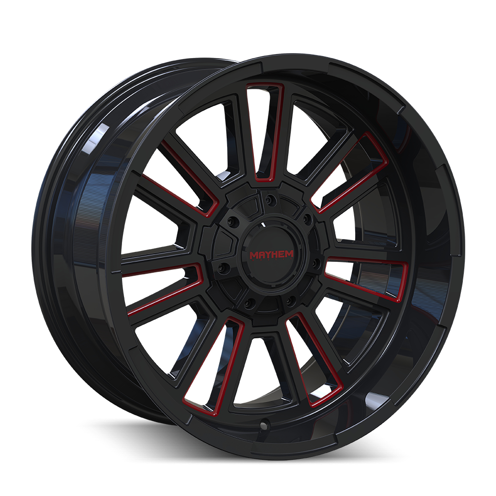 MAYHEM APOLLO 8115 GLOSS BLACK MILLED PRISM RED MILLED 20-10 8-165.1 -19MM 125.2MM