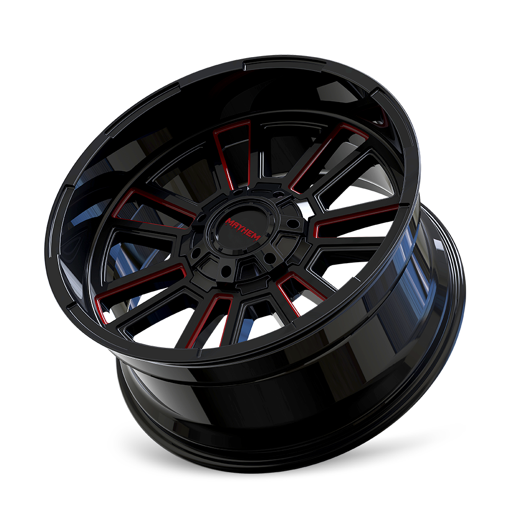 MAYHEM APOLLO 8115 GLOSS BLACK MILLED PRISM RED MILLED 20-10 8-165.1 -19MM 125.2MM