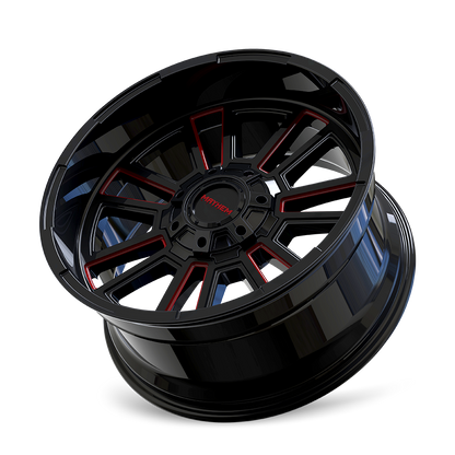 MAYHEM APOLLO 8115 GLOSS BLACK MILLED PRISM RED MILLED 20-10 8-165.1 -19MM 125.2MM