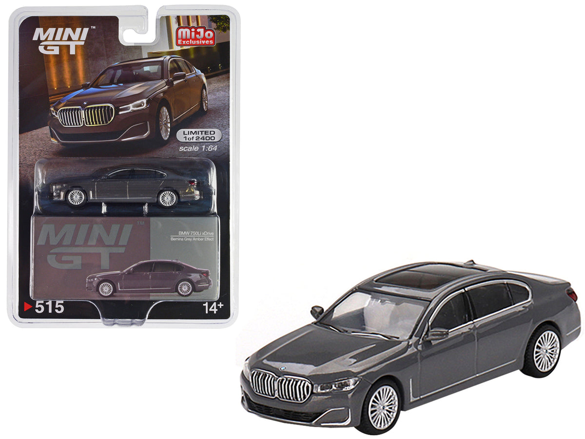 BMW 750Li xDrive Bernina Gray Amber Effect with Sunroof Limited Edition to 2400 pieces Worldwide 1/64 Diecast Model Car by Mini GT  free shipping USA