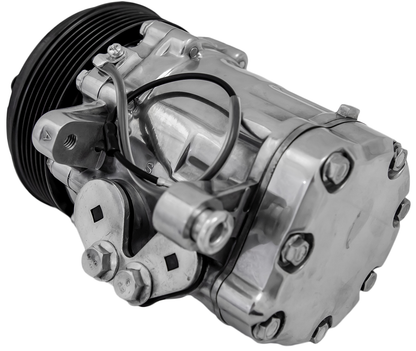 March Ultra Series Sanden 7176 AC Compressor  Polished  6 Rib Serpentine Clutch
