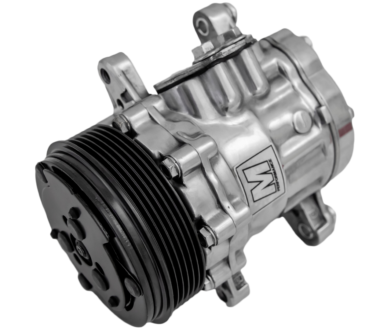 March Ultra Series Sanden 7176 AC Compressor  Polished  6 Rib Serpentine Clutch