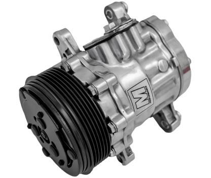 March Ultra Series Sanden 7176 AC Compressor  Polished  6 Rib Serpentine Clutch