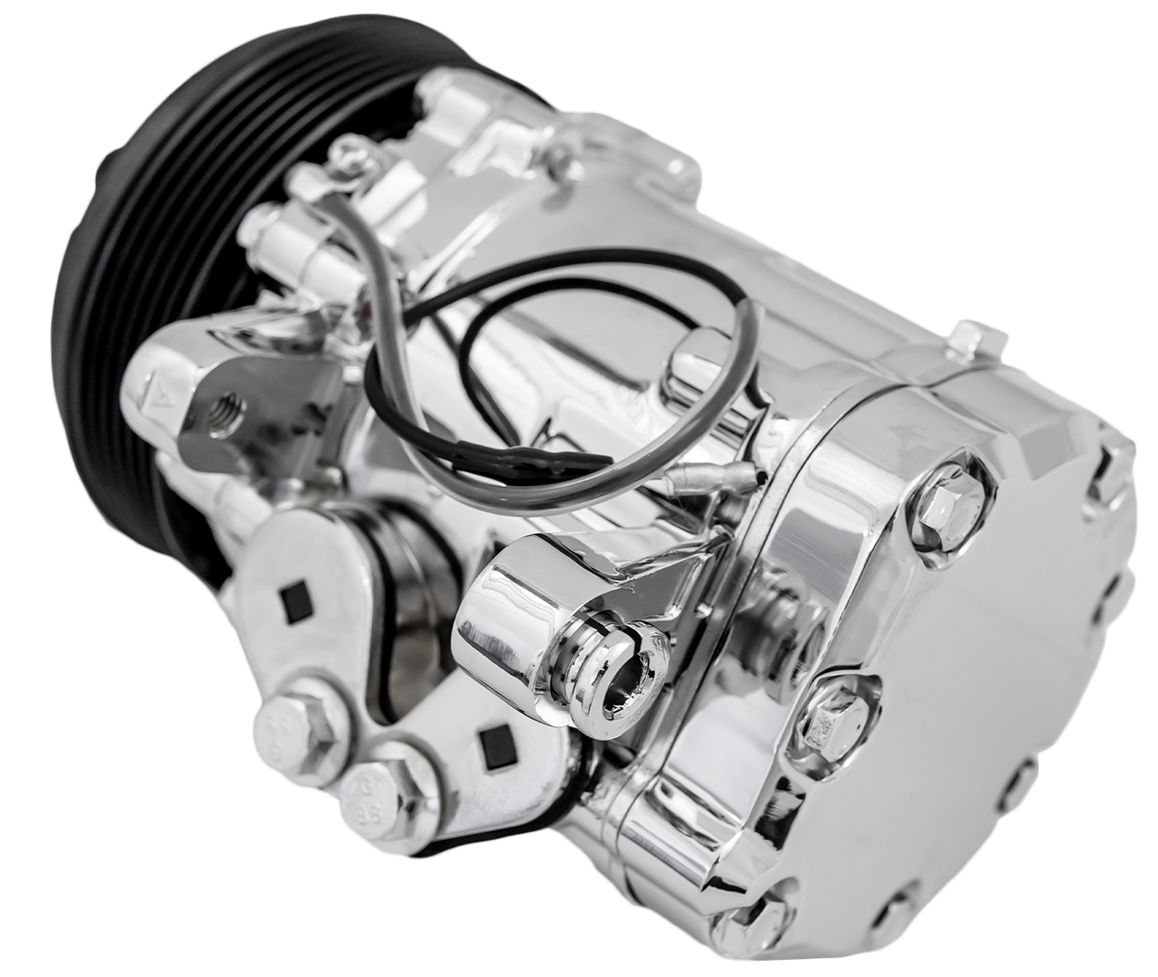 March Ultra Series Sanden 7176 AC Compressor  Chrome  6 Rib Serpentine Clutch