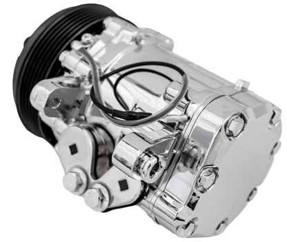March Ultra Series Sanden 7176 AC Compressor  Chrome  6 Rib Serpentine Clutch