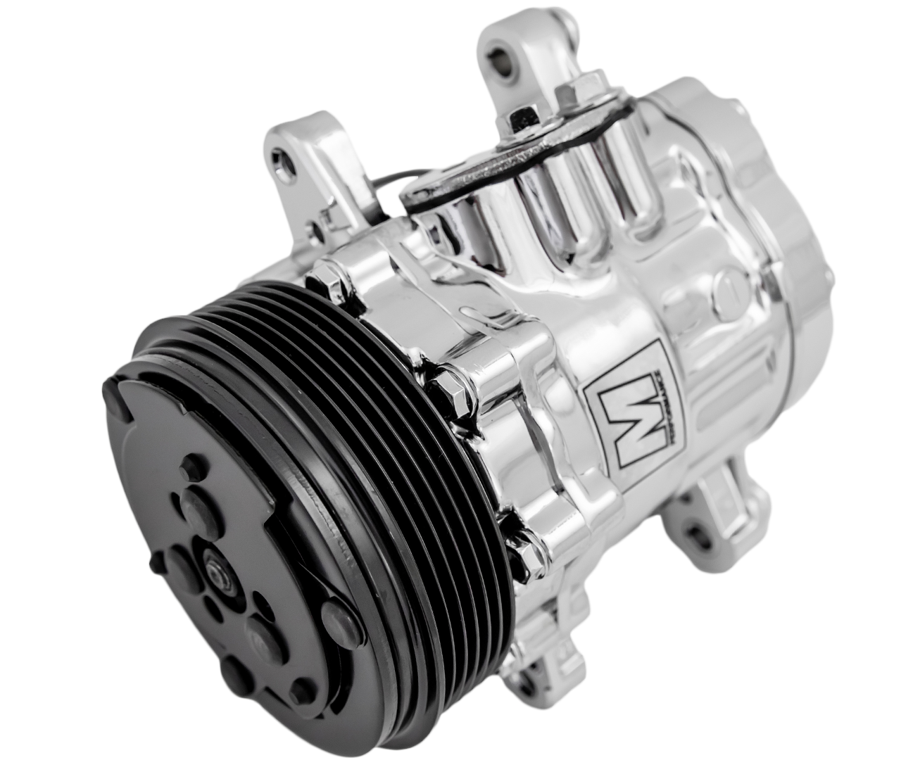 March Ultra Series Sanden 7176 AC Compressor  Chrome  6 Rib Serpentine Clutch