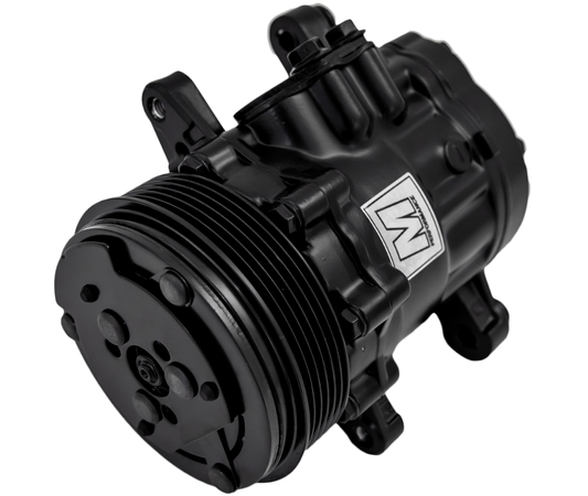 March Ultra Series Sanden 7176 AC Compressor  Black  6 Rib Serpentine Clutch
